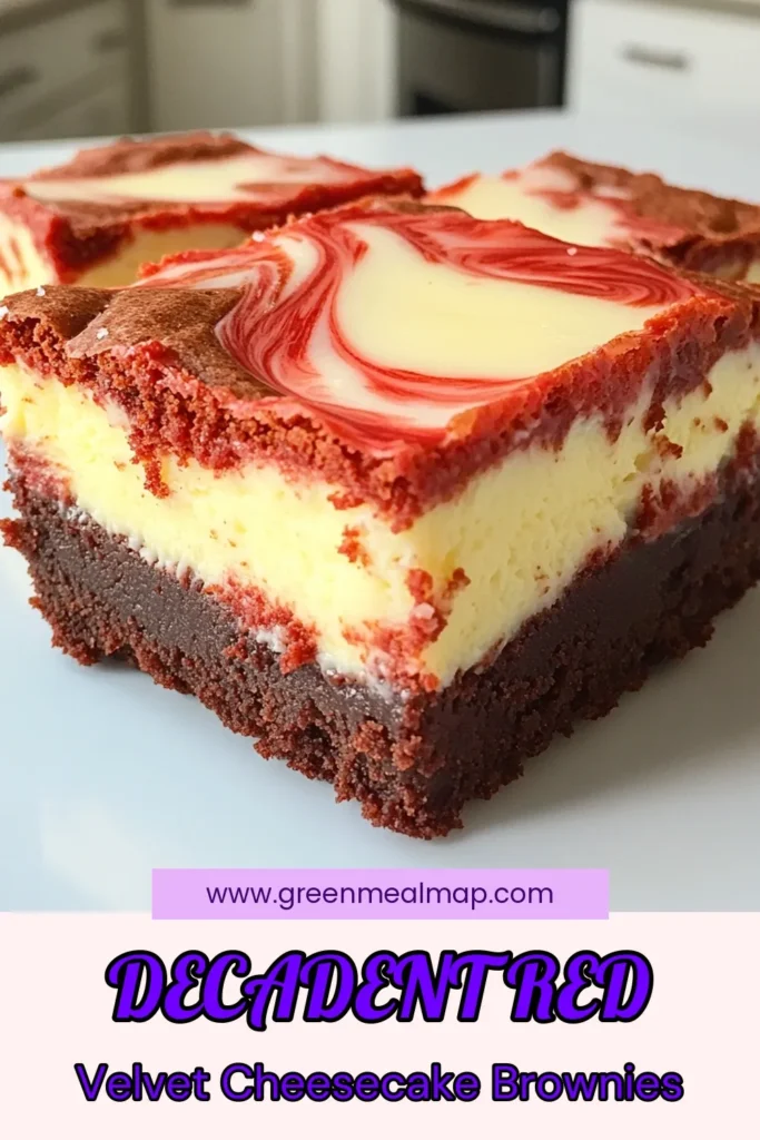 Indulge in the ultimate sweet treat with these Red Velvet Cheesecake Brownies. This Cream Cheese Brownies Recipe combines rich, chewy red velvet brownies with a creamy cheesecake layer for a decadent dessert. Perfect for any occasion, this easy brownie recipe with cheesecake blends rich flavors that will impress everyone. Try this Red Velvet Dessert Recipe today and delight your taste buds! Save this recipe now! #RedVelvetBrownies #CheesecakeBrownies #DessertRecipe #EasyBrownies