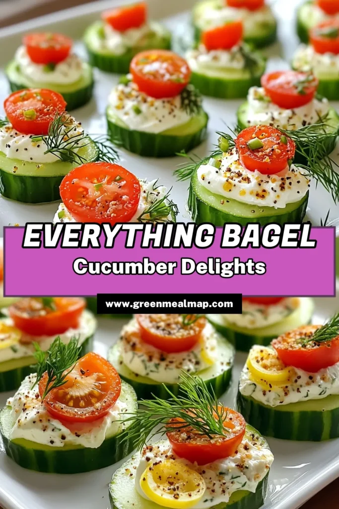 Looking for a delicious and healthy snack? Try these Everything Bagel Cucumber Bites! These cucumber appetizers are easy to make and perfect for any party. With a creamy, flavorful blend of cream cheese, garlic, and fresh dill, these bites are sure to impress. Elevate your gatherings with this simple recipe for cream cheese cucumber salad! Get the recipe now and wow your guests! #CucumberAppetizers #HealthySnacks #EasyPartyAppetizers #EverythingBagelCucumberBites