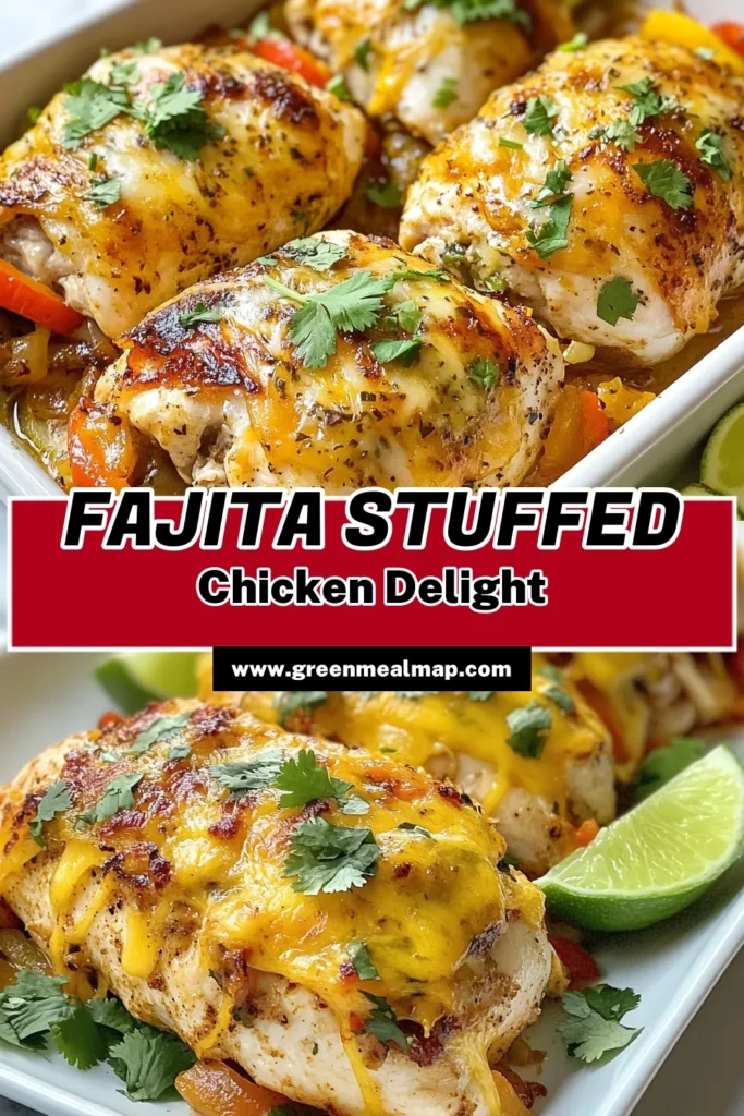 Discover this delicious fajita stuffed chicken recipe that combines juicy stuffed chicken breasts with vibrant veggies and melted cheese for an easy chicken dinner your family will love. Perfect for busy weeknights, this baked stuffed chicken is packed with flavor from a simple chicken fajitas recipe. Try it tonight and elevate your dinner game! Save this recipe for a tasty meal everyone will enjoy! #FajitaStuffedChicken #EasyChickenDinner #BakedStuffedChicken #ChickenFajitasRecipe