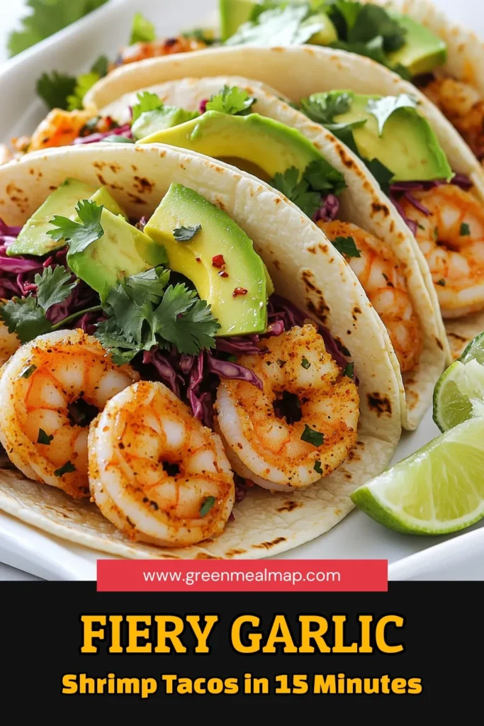 Spice up your dinner with these delicious Spicy Garlic Shrimp Tacos! Ready in just 15 minutes, these tacos showcase perfectly seasoned shrimp, creamy avocado, and crunchy red cabbage wrapped in warm tortillas. Perfect for a quick weeknight meal or a fun taco night with friends. Click through for the full recipe and make your taste buds dance! #SpicyGarlicShrimpTacos #TacoNight #QuickRecipes #ShrimpRecipes