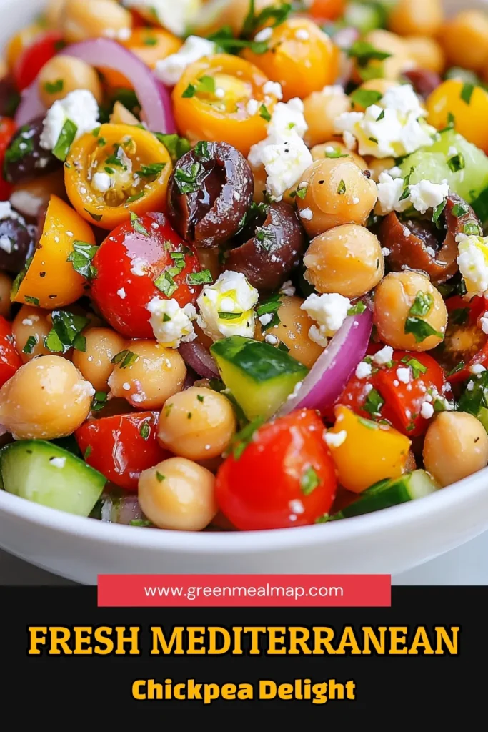 Discover the vibrant flavors of this Mediterranean Chickpea Salad, a must-try among healthy salad recipes. Packed with fresh veggies, chickpeas, and a zesty dressing, it makes for the perfect vegetarian chickpea salad that's easy to whip up! Ideal for any meal, this recipe is a fantastic addition to your Mediterranean diet salad repertoire. Ready in just 30 minutes, it’s perfect for meal prep! Try it today and enjoy! #MediterraneanDiet #HealthySalad #ChickpeaRecipe #EasyRecipes