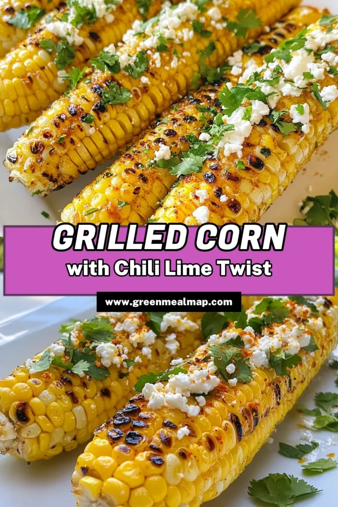 Savor the taste of summer with this easy chili lime grilled corn recipe! Perfect as a side for barbecues, this Mexican street corn delight is bursting with flavor and makes a fantastic addition to any summer corn salad. Grilled to perfection and topped with a creamy chili-lime mixture, it's sure to impress your guests. Try this easy recipe today and elevate your barbecue sides! Save for later! #ChiliLimeGrilledCorn #GrilledCornRecipe #SummerCornSalad #EasyBarbecueSides
