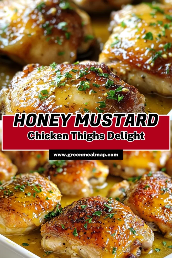 Indulge in this easy honey mustard chicken recipe featuring savory chicken thighs that are oven-baked to perfection. With a delightful balance of sweet and savory flavors, this dish makes for a quick and satisfying easy chicken dinner recipe. Perfect for any weeknight meal, these honey mustard chicken thighs are sure to impress. Try it tonight and savor every bite! Save this recipe for later! #HoneyMustardChicken #SavoryChickenThighs #OvenBakedChicken #EasyDinnerRecipe