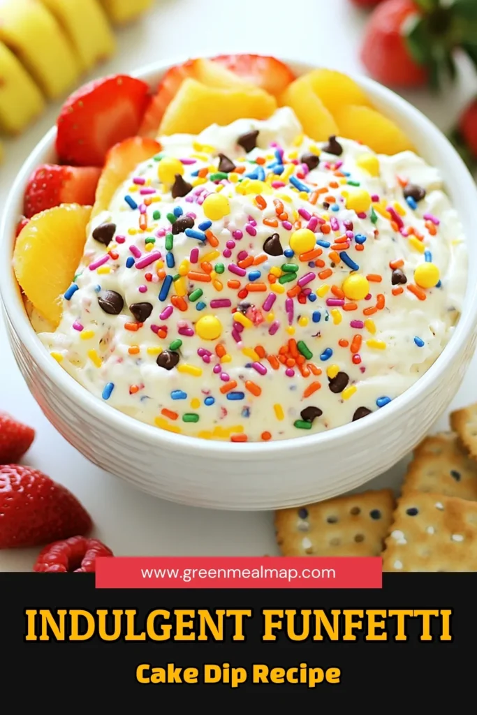 Indulge in a delicious Funfetti cake dip that's perfect for any celebration! This no-bake funfetti dip combines simple ingredients to create an irresistible edible cake batter recipe. Loaded with rainbow sprinkles, this fun dessert dip is great for parties and gatherings. Serve it with graham crackers or fruit for a delightful treat. Try this funfetti cake dip today! Save this recipe for your next sweet occasion! #FunfettiDip #DessertIdeas #NoBakeRecipes #SprinkleMagic