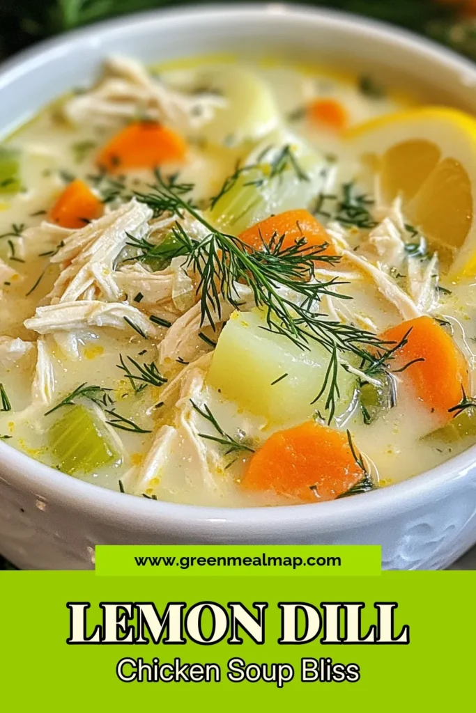 Indulge in this creamy lemon dill chicken soup, a delightful twist on the classic homemade chicken soup recipe. With easy steps, this lemon chicken soup recipe features tender chicken, fresh vegetables, and aromatic dill for a comforting meal. Perfect for chilly days, try this creamy chicken soup with vegetables that is sure to impress! Save this easy chicken soup with dill recipe for your next cozy night in! #ChickenSoup #LemonDill #ComfortFood #HomemadeRecipe