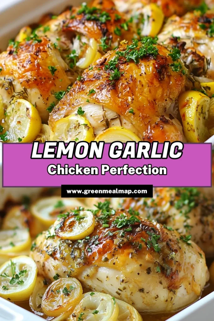Discover the mouthwatering Lemon Garlic Roasted Chicken, your new favorite whole roasted chicken recipe! This easy chicken marinade, featuring fresh herbs and zesty lemon, guarantees juicy, flavorful garlic lemon chicken. Perfect for family dinners or gatherings, this roasted chicken with herbs is sure to impress. Don’t miss out on this delicious dish! Try it today and savor every bite. Save this recipe for later! #LemonGarlicRoastedChicken #WholeRoastedChicken #EasyChickenMarinade #GarlicLemonChicken