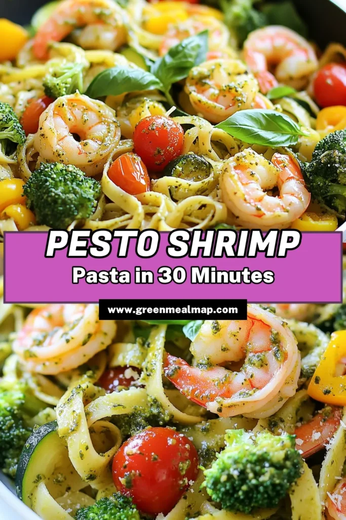 Discover the perfect combination of flavor and nutrition with this Pesto Shrimp Pasta Primavera recipe. Enjoy a quick and easy shrimp dinner that highlights fresh vegetables and vibrant flavors. This healthy shrimp pasta is made with fettuccine and tossed in a delicious basil pesto for a satisfying meal. Try this delightful pasta primavera recipe today and impress your family! Save and share! #PestoShrimpPasta #PastaPrimaveraRecipe #EasyShrimpDinner #HealthyShrimpPasta