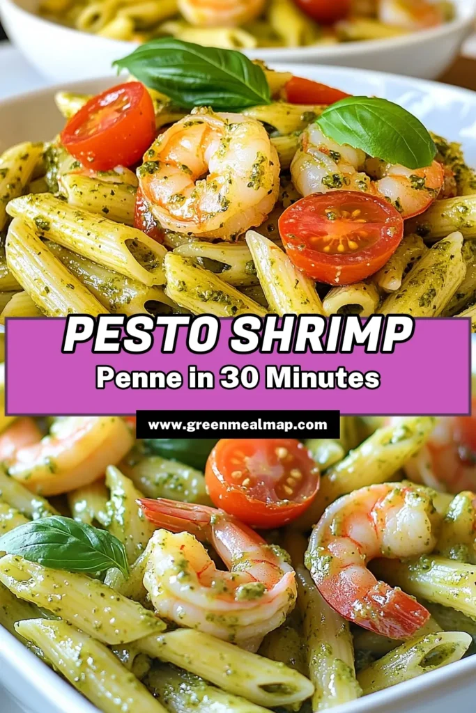Looking for a delicious and quick dinner idea? Try this Pesto Shrimp Penne recipe! It's an easy pesto pasta that combines succulent shrimp with vibrant basil pesto for a flavorful dish. Perfect for any night of the week, this shrimp pasta recipe features fresh ingredients and can be on your table in no time. Don't miss out on this delightful meal that your family will love! Save this recipe for later! #PestoShrimpPenne #ShrimpPastaRecipes #EasyPestoPasta #QuickDinnerRecipes