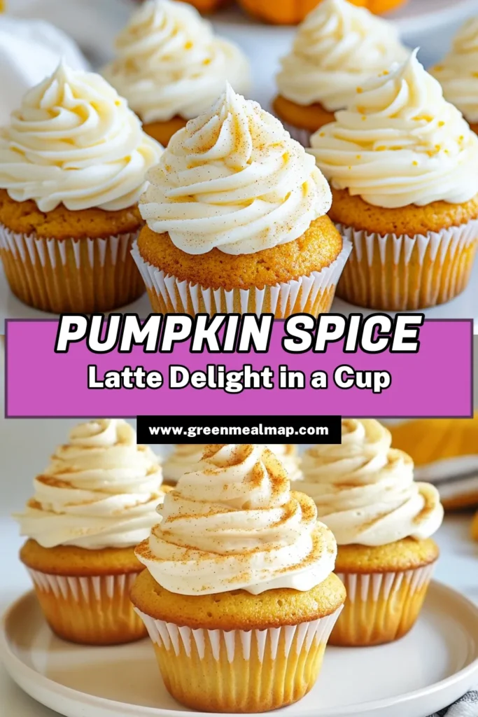 Indulge in the delightful flavors of Fall with these Pumpkin Spice Latte Cupcakes. This Pumpkin Cupcake Recipe combines rich pumpkin puree and brewed coffee for the perfect coffee-flavored cupcakes. Topped with a creamy cream cheese frosting, these treats are a must-try for any autumn gathering. Bake a batch today and enjoy every bite! Save this recipe for your next baking adventure. #PumpkinSpiceLatteCupcakes #FallCupcakeRecipes #CoffeeFlavoredCupcakes #CreamCheeseFrostingRecipe