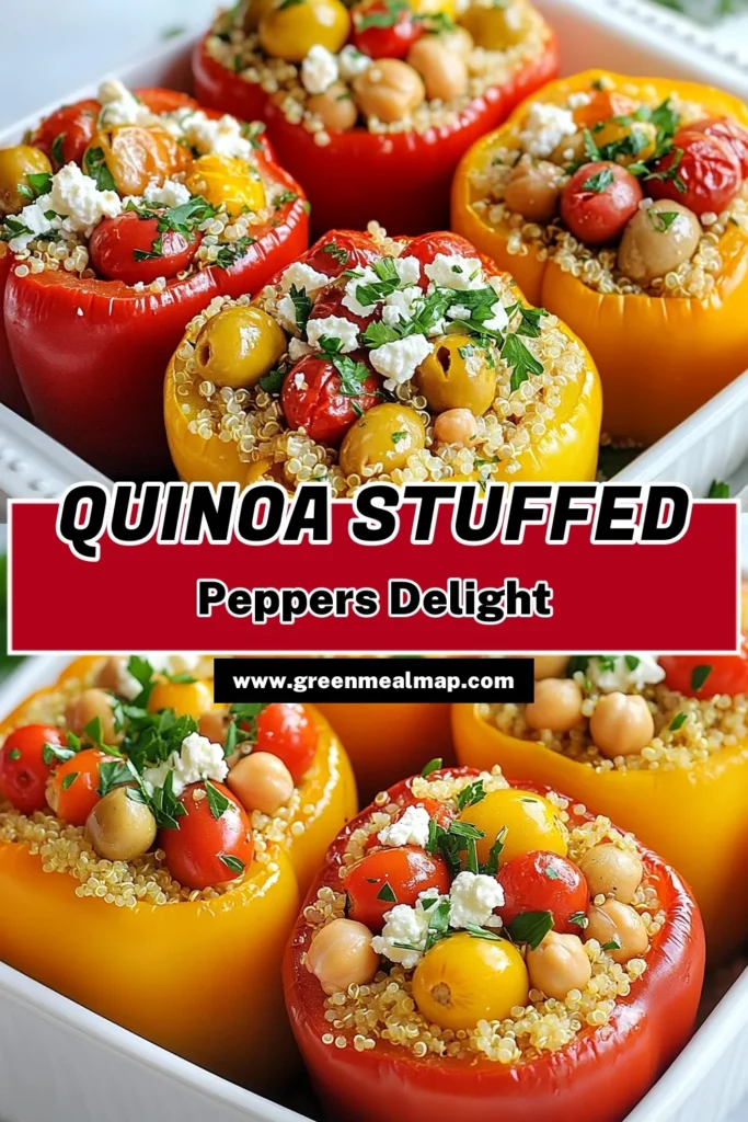 Discover the perfect Mediterranean stuffed peppers recipe with these healthy quinoa stuffed peppers! Bursting with flavor from quinoa, chickpeas, and feta, this vegetarian dish aligns beautifully with Mediterranean diet recipes. It’s an ideal meal for a nutritious, meat-free option that you’ll love. Ready in just one hour, these quinoa stuffed peppers are a must-try! Save this recipe for your next healthy meal! #MediterraneanDiet #QuinoaStuffedPeppers #HealthyRecipes #VegetarianCooking