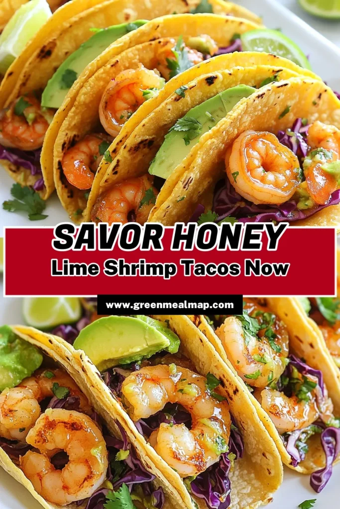 Indulge in these delicious honey lime shrimp tacos! This easy shrimp taco recipe features marinated shrimp bursting with flavor, making it the perfect addition to your dinner rotation. Enjoy healthy shrimp tacos wrapped in warm corn tortillas, topped with refreshing cabbage and creamy avocado. Try this shrimp taco marinade for a delightful twist. Don't miss out on this must-try recipe! Save it now! #HoneyLimeShrimpTacos #EasyShrimpTacoRecipe #HealthyShrimpTacos #CornTortillaTacosRecipe