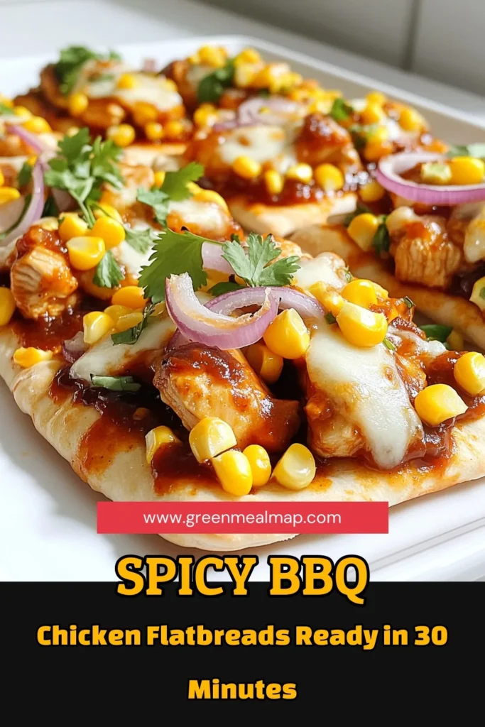 Spice up your dinner with these Sheet Pan Spicy BBQ Chicken Flatbreads! This easy recipe combines juicy chicken, tangy BBQ sauce, and melty mozzarella on warm flatbreads for a delicious meal that’s ready in just 30 minutes. Perfect for busy weeknights or gatherings! Click to explore this mouthwatering recipe, complete with tips for presentation and serving. #BBQChicken #FlatbreadRecipes #QuickMeals #SpicyFood