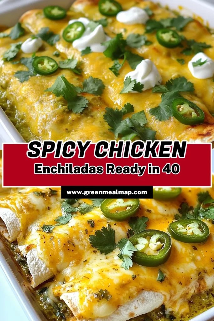Craving deliciously spicy chicken enchiladas? Try these easy Pepper Jack Chicken Enchiladas that are bursting with flavor! Made with shredded chicken, pepper jack cheese, and smothered in zesty green enchilada sauce, this easy enchilada recipe is sure to delight. Perfect for a cozy dinner or a crowd-pleaser, these spicy chicken enchiladas are a must-try! Save this recipe for your next meal! #SpicyChickenEnchiladas #PepperJackCheeseRecipes #GreenEnchiladaSauce #EasyEnchiladaRecipe