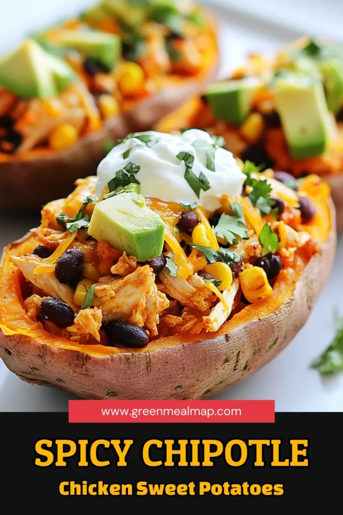 Discover a delicious and healthy dinner option with these Chipotle Chicken Stuffed Sweet Potatoes! This easy sweet potato dinner features baked sweet potatoes packed with shredded chicken, black beans, corn, and zesty chipotle flavor. Perfect for a nutritious meal, this stuffed sweet potato recipe is not only satisfying but also simple to make. Save this recipe and elevate your weeknight meals! #ChipotleChickenSweetPotatoes #HealthyChickenStuffedSweetPotatoes #StuffedSweetPotatoRecipe #EasySweetPotatoDinner