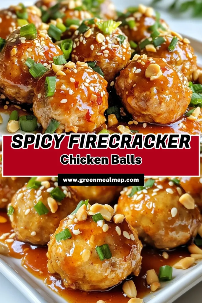 Spice up your dinner with these delicious Firecracker Chicken Meatballs! This spicy chicken meatballs recipe features ground chicken, breadcrumbs, and fresh herbs baked to perfection and glazed with sweet chili sauce. Perfect as an appetizer or a main dish, these baked chicken meatballs are sure to impress. Try this flavorful ground chicken recipe today! Save for later and enjoy! #firecrackerchickenmeatballs #spicychickenmeatballs #bakedchickenmeatballs #groundchickenrecipes