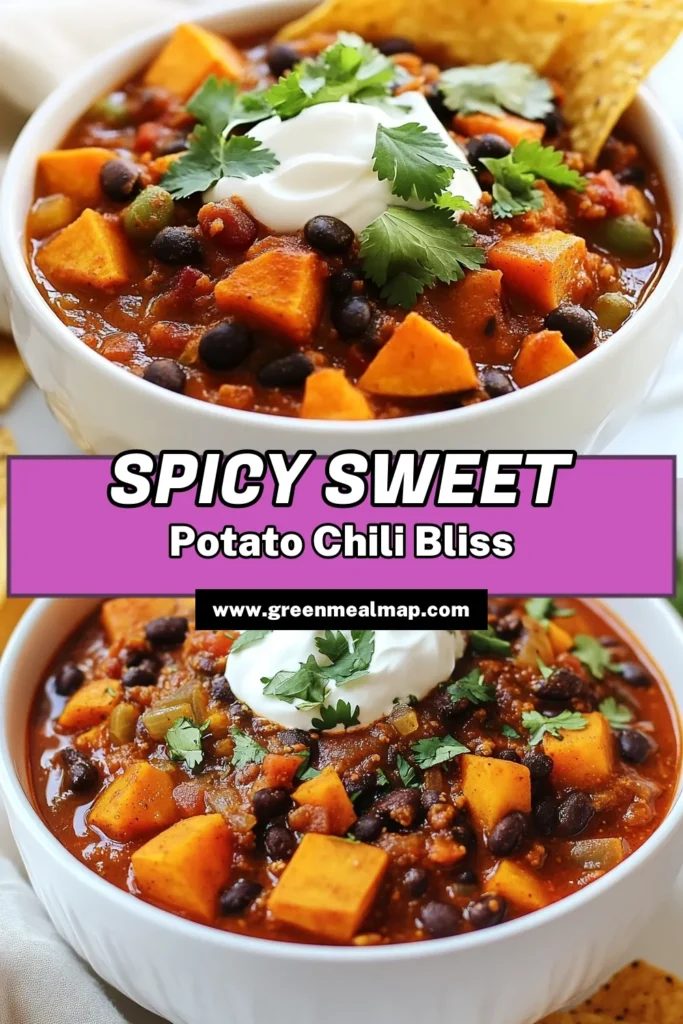 Discover this delicious spicy sweet potato chili that will warm your soul! This chipotle chili recipe features hearty ingredients like sweet potatoes, black beans, and tomatoes, making it a perfect vegetarian chili with black beans option. Enjoy a healthy chili recipe packed with flavor, and don't forget to add a sweet potato chili garnish of fresh cilantro for an extra touch. Save this recipe for your next meal! #SweetPotatoChili #VegetarianChili #HealthyRecipes #ChiliLovers