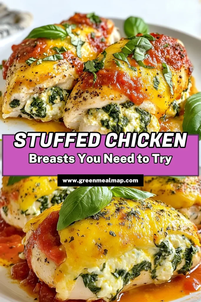 Looking for a delicious and nutritious dinner? Try this Spinach Ricotta Stuffed Chicken! Packed with flavor and healthy ingredients, this dish is perfect for anyone searching for Easy Stuffed Chicken Breasts. Enjoy a satisfying meal with these Healthy Chicken Recipes that the whole family will love. Elevate your Chicken Breast Dinner Ideas with this Ricotta Cheese Chicken Recipe. Don't miss out—save this recipe now! #StuffedChicken #HealthyRecipes #DinnerIdeas #ChickenBreast