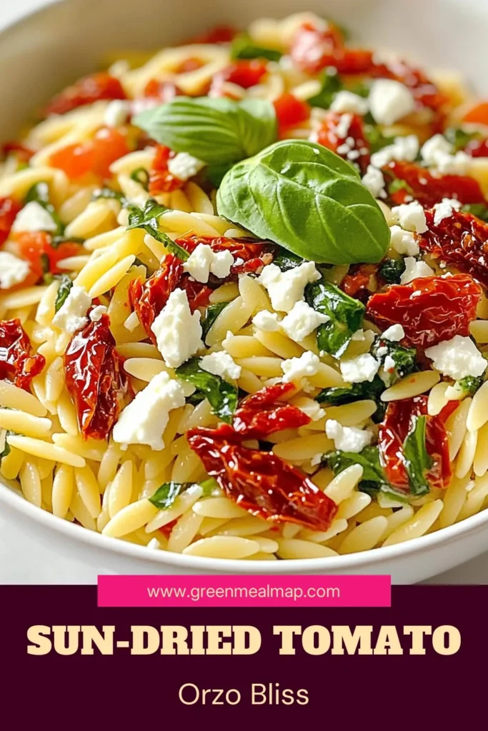 Discover the delicious flavor of sun-dried tomato orzo with this easy orzo pasta recipe. This Mediterranean orzo dish is perfect for a quick weeknight dinner or a delightful vegetarian orzo salad that's sure to impress. Packed with sun-dried tomatoes, spinach, and feta cheese, this meal is flavorful and satisfying. Perfect for anyone looking for easy orzo recipes! Save this recipe for later and enjoy a taste of the Mediterranean at home. #SunDriedTomatoOrzo #OrzoPastaRecipe #VegetarianOrzoSalad #EasyOrzoRecipes