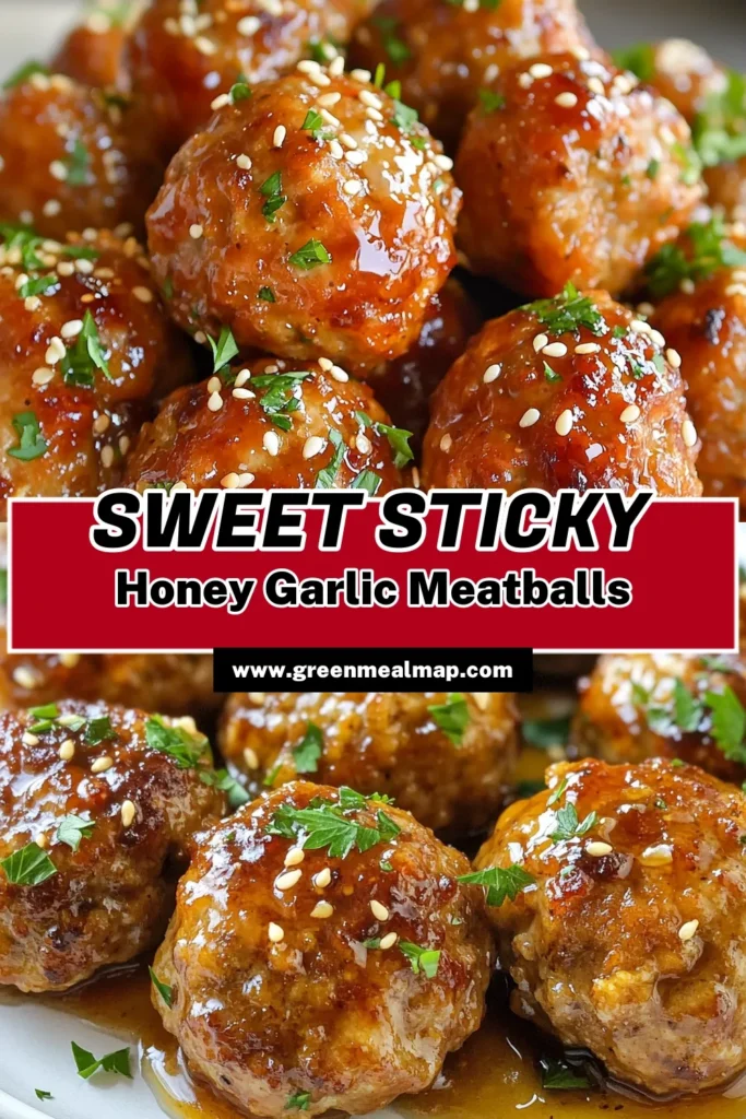 Looking for a delicious and easy meatball recipe? Try these honey garlic meatballs made with ground chicken. This baked chicken meatballs recipe is coated in a delectable honey garlic glaze that will elevate your dinner game. Perfect for weeknight meals or entertaining, these meatballs are sure to impress. Don’t miss out on this tasty dish! Save for later! #HoneyGarlicMeatballs #EasyMeatballRecipe #GroundChickenRecipes #BakedChickenMeatballs