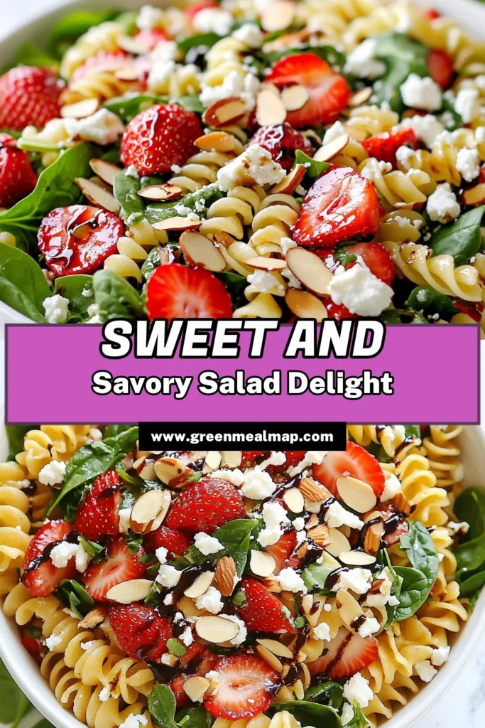 Discover the perfect summer dish with this Strawberry Spinach Pasta Salad! This refreshing healthy summer salad combines al dente rotini pasta, vibrant baby spinach, juicy strawberries, and creamy feta cheese. It's an easy rotini pasta recipe that’s bursting with flavor, topped with a delicious balsamic dressing. Ideal for picnics or quick dinners, you won’t want to miss out! Try it today and elevate your meals! #PastaSaladWithFeta #HealthySummerSalad #StrawberrySpinachSalad #EasyRotiniRecipe