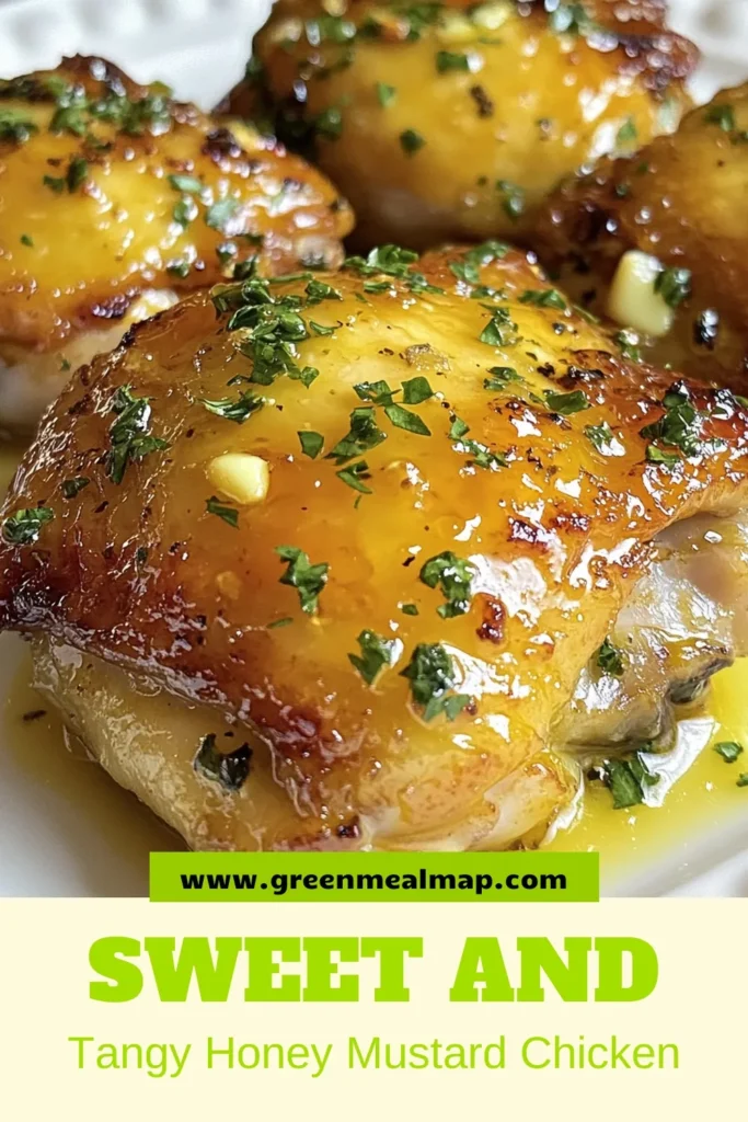 Indulge in these delicious Honey Mustard Chicken Thighs for an easy chicken dinner recipe that's sure to impress! This baked chicken thighs recipe uses a flavorful Dijon mustard marinade, blending honey and garlic for a sweet and tangy taste. Perfect for busy weeknights, this recipe is quick to prep and delightful to serve. Try this Honey Garlic Chicken Thighs dish tonight! Save and enjoy! #HoneyMustardChickenThighs #EasyChickenDinner #BakedChickenThighsRecipe #HoneyGarlicChickenThighs