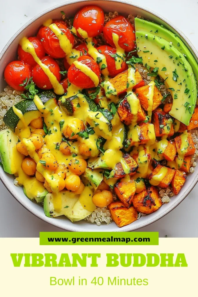 Discover this vibrant Buddha bowl recipe packed with flavor and nutrition! This roasted vegetable bowl featuring quinoa salad is perfect for a healthy meal prep. Enjoy a medley of zucchini, bell peppers, sweet potatoes, and chickpeas, all topped with creamy tahini dressing and avocado. This vegan Buddha bowl is easy to make and ideal for weeknight dinners or meal planning. Save this recipe for a delicious boost to your daily meals! #BuddhaBowl #HealthyEating #VeganRecipes #MealPrepIdeas