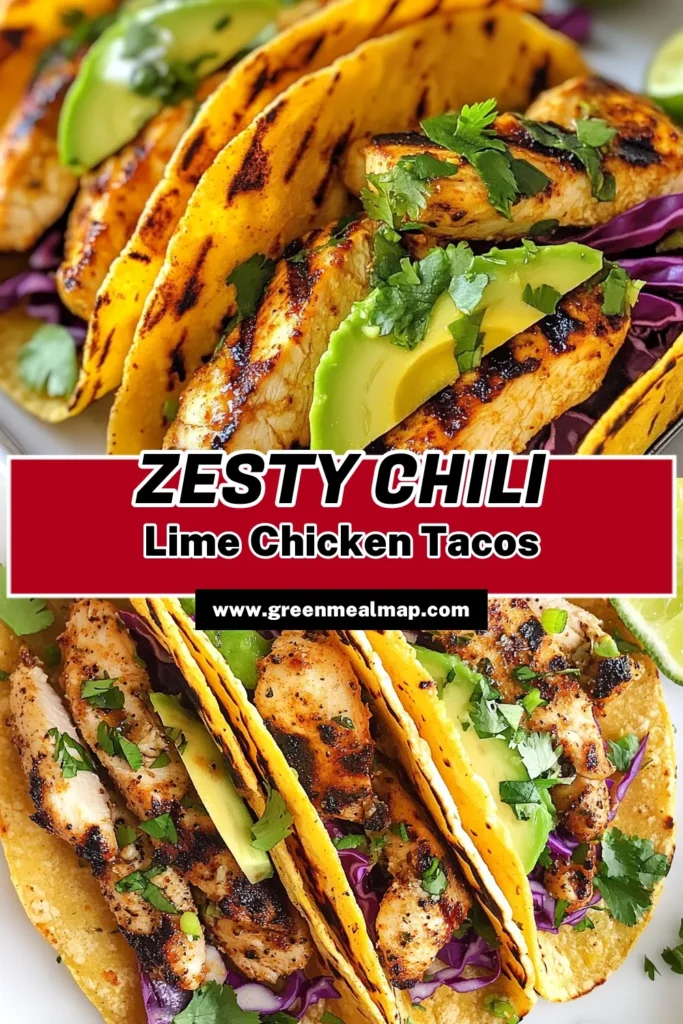 Discover the ultimate Chili Lime Chicken Tacos, a delicious twist on classic grilled chicken tacos! This Easy Chicken Taco Recipe features tender, marinated chicken, vibrant red cabbage, creamy avocado, and fresh cilantro, all wrapped in warm corn tortilla tacos. Perfect for spicy taco nights, it's a quick and flavorful meal. Try this Grilled Chicken Tacos Recipe today and enjoy a fiesta of flavors! Save this recipe for your next taco night! #ChiliLimeChickenTacos #EasyChickenTacos #SpicyChickenTacos #GrilledChickenTacos