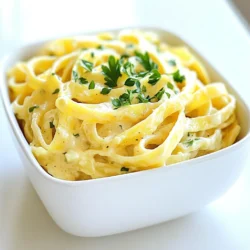 To make Minute Creamy Garlic Parmesan Pasta, gather these simple ingredients: - 8 oz fettuccine or spaghetti - 2 tablespoons butter - 4 cloves garlic, minced - 1 cup heavy cream - 1 cup grated Parmesan cheese - 1 teaspoon Italian seasoning - Salt and pepper to taste - Fresh parsley for garnish These ingredients come together to create a rich and creamy dish. Choosing between fettuccine or spaghetti is a personal choice. Both types work well in this recipe. The butter and minced garlic bring great flavor. Minced garlic adds a strong aroma and taste to the sauce. Heavy cream and Parmesan cheese make the sauce smooth and rich. They blend together for a creamy delight. Italian seasoning adds a hint of herbs. Adjust salt and pepper to suit your taste. Garnish with fresh parsley for color and a fresh kick. This dish is quick, easy, and satisfying. With just a few ingredients, you can enjoy a gourmet meal at home. Boiling the Water and Cooking Method Start by filling a large pot with water. Add a good amount of salt. Bring the water to a rolling boil. Once boiling, add 8 oz of fettuccine or spaghetti. Cook it based on the package instructions. You want it al dente, which means it should still have a slight bite to it. Reserving Pasta Water Before you drain the pasta, take out ½ cup of the pasta water. This water is starchy and will help the sauce stick later. Drain the rest of the water and set the pasta aside. Melting Butter and Timing In the same pot you used for the pasta, add 2 tablespoons of butter. Heat it over medium heat until it melts. Then, add 4 minced garlic cloves. Sauté the garlic for about 1 minute. You want it fragrant, but be careful not to burn it. Burnt garlic can ruin the sauce. Combining Heavy Cream and Garlic Pour in 1 cup of heavy cream. Stir it well to mix with the garlic. Bring the mixture to a slight simmer. Let it simmer for about 2-3 minutes. Do not let it boil, as this can change the cream's texture. Whisking in Parmesan Cheese Gradually add in 1 cup of grated Parmesan cheese. Whisk it in until the sauce is smooth. If the sauce seems too thick, add some of that reserved pasta water to reach your desired consistency. Mixing Techniques and Seasoning Tips Add the cooked pasta to your creamy sauce. Stir gently to coat every strand of pasta. Season with 1 teaspoon of Italian seasoning, salt, and pepper to taste. Toss everything together until it’s well mixed. Plating Ideas and Garnishing When serving, plate the pasta nicely. You can sprinkle some fresh chopped parsley on top for color and freshness. This simple garnish adds a nice touch to your dish. Enjoy your creamy garlic Parmesan pasta! To make a smooth sauce, avoid common mistakes. Do not cook the garlic too long. Just sauté it until it smells good. If you burn it, the sauce will taste bitter. When adding the cream, stir well and keep it on low heat. Too much heat can cause the cream to curdle. If your sauce is too thick, add a little pasta water. This will help make it creamy and flow better. You can boost the flavor with extra seasonings. Try adding a pinch of red pepper flakes for some heat. Fresh herbs like basil or thyme also add a nice touch. If you want a bit of zest, squeeze in some lemon juice. This brightens the dish and balances the richness. Experiment with these options to find your perfect mix. For a fast meal, use a few time-saving techniques. Cook the pasta while you prepare the sauce. This way, everything is ready at once. You can also use pre-minced garlic to save time. Keep your ingredients measured and ready. This will help you focus on cooking, not searching for items. {{image_2}} You can easily add protein to your creamy garlic Parmesan pasta. Chicken and shrimp are great choices. - Chicken: Cook diced chicken in the pot before adding garlic. Sauté it until it turns golden brown. Then, remove it and add garlic as usual. Mix the chicken back in with the pasta. - Shrimp: Cook shrimp in the same pot after the garlic. Just a few minutes will do until they turn pink. Then, add the cream and cheese as you normally would. Adding vegetables gives your pasta extra flavor and nutrition. Spinach, broccoli, and mushrooms work well. - Spinach: Toss in fresh spinach at the end. It wilts quickly and adds a nice color. - Broccoli: Steam or sauté broccoli till tender. Add it to the pasta when mixing in the sauce. - Mushrooms: Sauté sliced mushrooms with the garlic. They add a rich, earthy flavor to the dish. You can adjust the creaminess and seasoning to fit your taste. - Creaminess: If you want a richer sauce, add more cream or cheese. Use less if you prefer a lighter meal. - Seasoning: Feel free to add more Italian seasoning, salt, or pepper. You can also try adding red pepper flakes for some heat. These variations let you make the recipe your own. To keep your creamy garlic Parmesan pasta fresh, store it in an airtight container. Make sure it cools to room temperature before sealing. Place it in the fridge within two hours of cooking. It will stay good for about three days. If you want to enjoy it later, label the container with the date. This way, you won’t forget when you made it. When you’re ready to eat the leftovers, use low heat to reheat the pasta. You can use a pan or microwave. If using a pan, add a splash of milk or cream. This helps keep the sauce creamy and smooth. Stir gently to avoid burning. If using a microwave, cover the bowl with a damp paper towel. This keeps moisture in and helps the pasta warm evenly. You can freeze creamy garlic Parmesan pasta, but it may change in texture. To freeze, let the pasta cool first. Then, place it in a freezer-safe bag or container. Be sure to remove as much air as you can. The pasta can freeze for up to three months. When you want to eat it, thaw it overnight in the fridge. Reheat it gently, adding cream or milk to restore its creaminess. Yes, you can make this recipe dairy-free. To substitute for heavy cream, use coconut cream or cashew cream. For the cheese, try nutritional yeast or a dairy-free cheese blend. Both options give a nice flavor and creaminess without the dairy. To avoid clumpy cheese, make sure to add it slowly. Whisk it in gradually, and keep the heat on low. If the sauce is too thick, add a little reserved pasta water. This helps the cheese blend well and keeps your sauce smooth. You can serve this pasta with a simple green salad or garlic bread. Roasted vegetables like broccoli or asparagus also pair well. For a protein boost, add grilled chicken or shrimp on top. These sides add variety and color to your meal. We explored how to create a delicious creamy garlic parmesan pasta. You learned about the key ingredients, step-by-step cooking methods, and tips for making the sauce just right. I shared ways to customize your dish with proteins or vegetables. We also covered storage options and answered common questions. Remember, practice makes perfect. Enjoy your cooking journey, and don’t shy away from experimenting. You’ll create a dish that impresses everyone at the table.