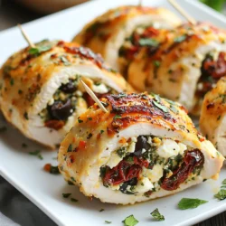 You will need the following items to make Greek stuffed chicken breast: - 4 boneless, skinless chicken breasts - 1 cup spinach, chopped - ½ cup feta cheese, crumbled - ½ cup sun-dried tomatoes, chopped - ¼ cup black olives, sliced - 2 cloves garlic, minced - 1 tablespoon fresh oregano, chopped (or 1 teaspoon dried oregano) - 1 tablespoon olive oil - Salt and pepper, to taste - Toothpicks or kitchen twine for securing These ingredients create a flavorful filling that makes every bite special. You can swap some ingredients if you need to. For example: - Use kale instead of spinach for a heartier taste. - Try goat cheese if you want a different cheese flavor. - Replace sun-dried tomatoes with fresh tomatoes for a fresher taste. - Any kind of olives works, but green olives give a nice twist. These substitutions can help you customize your dish based on what you have at home. I prefer using certain brands for the best flavor: - Feta Cheese: Look for brands like Athenos or Dodoni for creamy feta. - Sun-Dried Tomatoes: Delallo or Bella Sun Luci offer quality sun-dried tomatoes. - Olive Oil: Extra virgin olive oil from brands like California Olive Ranch is top-notch. - Oregano: McCormick's dried oregano is reliable for its strong flavor. Choosing quality brands can enhance your dish. Enjoy making your Greek stuffed chicken breast! {{ingredient_image_1}} First, preheat your oven to 375°F (190°C). This step is key to cooking the chicken evenly. While the oven heats up, gather your ingredients. You will need chicken breasts, spinach, feta cheese, sun-dried tomatoes, olives, garlic, and oregano. Make sure your workspace is clean and organized. This will make cooking easier and more fun. Next, take your chicken breasts and place them on a cutting board. Use a sharp knife to cut a pocket into each breast. Be careful not to cut all the way through. The pocket is where you will add your tasty filling. In a mixing bowl, combine chopped spinach, crumbled feta, chopped sun-dried tomatoes, sliced olives, minced garlic, and oregano. Mix well to create a delicious stuffing. Now, fill each chicken pocket with the mixture. Use toothpicks or kitchen twine to secure the openings. This way, the filling stays inside while cooking. Now it's time to cook! Season the outside of the stuffed chicken with olive oil, salt, and pepper. This adds flavor and helps the chicken brown nicely. Place the chicken in a baking dish and cover it with aluminum foil. Bake in the preheated oven for 25-30 minutes. This helps keep the chicken moist. After that, remove the foil and bake for another 10-15 minutes. You will know it's done when the juices run clear and the internal temperature reaches 165°F (74°C). Let the chicken rest for 5 minutes before serving. This helps the juices settle and makes the chicken tender. Enjoy your flavorful Greek stuffed chicken! To make the best stuffing, start with fresh ingredients. Use bright green spinach and creamy feta cheese. The sun-dried tomatoes add a sweet and tangy taste. Black olives give a salty kick. Garlic and oregano bring in great flavor. Mix these well in a bowl. Make sure the filling is not too wet or dry. If it is, adjust with a bit more cheese or spinach. Juicy chicken is key to a great meal. First, use boneless, skinless chicken breasts. Cut a pocket carefully to hold more filling. Don't cut all the way through. Season the chicken with olive oil, salt, and pepper. This helps keep it moist. Bake the chicken covered with foil for the first part of cooking. This traps steam and keeps the chicken tender. Remove the foil later to get a nice brown color. Presentation makes your meal special. After baking, let the chicken rest for five minutes. This helps the juices settle. Slice the chicken diagonally for beautiful pieces. Arrange it nicely on a platter. Drizzle a bit of olive oil over the top. Sprinkle fresh oregano for color. Pair it with herbed couscous or a Greek salad for a full meal. Enjoy the feast! Pro Tips Resting the Chicken: Allow the stuffed chicken to rest for a few minutes after baking; this helps retain the juices and makes for a juicier bite. Using Fresh Herbs: Fresh herbs can elevate the flavor profile significantly. Experiment with different herbs like basil or thyme in the stuffing for variety. Experimenting with Fillings: Feel free to add other ingredients like roasted red peppers or artichokes to the stuffing mix for an extra flavor dimension. Properly Securing the Chicken: Make sure to secure the openings well with toothpicks or twine to prevent the filling from leaking out during cooking. {{image_2}} You can change the filling to make it your own. Try adding roasted red peppers or artichoke hearts for a twist. These add a nice crunch and flavor. You could also mix in some fresh herbs like basil or parsley. They bring brightness and depth to each bite. If you want a meat-free option, you can swap the chicken for large mushrooms or zucchini. Use the same filling with spinach, feta, and olives. You can even add cooked quinoa for more texture and protein. This makes a tasty dish for anyone who loves veggies. Feta is great, but don't be afraid to experiment. Try goat cheese for a creamier taste. Or use mozzarella for a milder flavor that melts well. Each cheese brings its own charm to the dish. So, feel free to mix and match based on what you love. After enjoying your Greek stuffed chicken breast, you might have some leftovers. To keep them fresh, let the chicken cool down first. Then, place it in an airtight container. Store the chicken in the fridge. It will stay good for about 3 to 4 days. If you want to save some for later, freezing is a great option. Wrap each stuffed chicken breast in plastic wrap. Then, place them in a freezer-safe bag or container. Remove as much air as possible before sealing. This will help prevent freezer burn. The chicken can stay in the freezer for up to 3 months. When you're ready to eat your leftovers, reheating is easy. You can use the oven or microwave. For the oven, preheat it to 350°F (175°C). Place the chicken in a baking dish and cover it with foil. Heat for about 20 minutes or until warm. For the microwave, place the chicken on a plate and cover it with a damp paper towel. Heat for 2-3 minutes, checking to see if it's warm. Enjoy your tasty Greek stuffed chicken again! You can tell when the chicken is fully cooked by checking its internal temperature. Use a meat thermometer to check the thickest part of the chicken. It should read 165°F (74°C). This ensures it is safe to eat. Also, the juices should run clear when you cut into it. If the juices are pink, it needs more time. Yes, you can make Greek stuffed chicken breasts ahead of time. Prepare the chicken and stuff it as directed. Then, cover it and store it in the fridge. You can do this up to 24 hours in advance. When you are ready to cook, just bake it straight from the fridge. This saves time on busy days. Many sides go well with Greek stuffed chicken. Here are a few great options: - Herbed couscous - Greek salad with feta and olives - Roasted vegetables, like zucchini and bell peppers - Lemon rice pilaf - Tzatziki sauce for dipping These sides will enhance the meal and add fresh flavors. Enjoy! In this blog post, I covered how to make Greek stuffed chicken breast. We discussed the best ingredients, simple cooking steps, and tips for perfect juiciness. I also shared tasty variations and storage info. Cooking doesn’t have to be hard. With the right guidance, you can enjoy great meals. I hope you feel ready to try this recipe at home. Happy cooking!