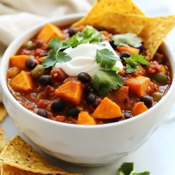 To make Chipotle Sweet Potato Chili, you need: - 2 medium sweet potatoes, peeled and diced - 1 can (15 oz) black beans, drained and rinsed - 1 can (15 oz) diced tomatoes with green chilies - 1 medium onion, chopped - 2 cloves garlic, minced - 1 bell pepper (any color), chopped - 2 tablespoons chipotle in adobo sauce (adjust based on spice preference) - 1 teaspoon ground cumin - 1 teaspoon smoked paprika - 2 cups vegetable broth - 1 tablespoon olive oil - Salt and pepper to taste - Fresh cilantro, chopped (for garnish) You can swap ingredients for different flavors or needs. - Use other beans, like kidney or pinto, instead of black beans. - If you don’t have sweet potatoes, use regular potatoes or butternut squash. - Substitute fresh garlic with garlic powder, but use less. - Replace chipotle in adobo with chili powder for less heat. - For a low-sodium option, choose low-sodium vegetable broth. Choosing fresh veggies makes your chili taste better. - For sweet potatoes, pick firm ones without soft spots or blemishes. - Choose bell peppers that feel heavy for their size and have shiny skin. - Look for onions that are dry and have no green sprouts. - Check garlic heads for firmness; avoid any that feel soft or dried out. - Buy tomatoes that are plump and have a deep color for more flavor. {{ingredient_image_1}} Start by peeling and dicing two medium sweet potatoes. Cut them into small cubes. Next, chop one medium onion and two cloves of garlic. You can use a knife or a food processor. Chop one bell pepper of any color. This adds nice flavor and color to the dish. In a large pot, heat one tablespoon of olive oil over medium heat. Add the chopped onion and garlic. Sauté them until the onion looks clear, about three to four minutes. Then, toss in the chopped bell pepper. Cook for another two to three minutes until it softens. Now, stir in the diced sweet potatoes, two tablespoons of chipotle in adobo sauce, one teaspoon of ground cumin, and one teaspoon of smoked paprika. Add salt and pepper to taste. Cook this mix for about five minutes. Stir it often to avoid sticking. Next, add one can of diced tomatoes (with juice) and two cups of vegetable broth. Bring the pot to a boil. Once it's boiling, lower the heat to low. Cover the pot and let it simmer for 25 to 30 minutes. This step makes the sweet potatoes tender. After simmering, stir in one can of black beans that you've drained and rinsed. Let the chili heat through for five more minutes. Taste it and adjust the seasoning if needed. To get a smooth and rich texture, make sure you cut the sweet potatoes into even pieces. This way, they cook evenly. Stir the chili occasionally to keep it from burning on the bottom. If you want a thicker chili, let it simmer a bit longer with the lid off. For a creamier texture, you can mash a few sweet potato pieces before serving. To boost the taste of your Chipotle Sweet Potato Chili, consider adding lime juice. A splash of fresh lime brightens the dish and adds a zing. You can also mix in some chopped jalapeños for extra heat. If you want a smoky flavor, try using smoked sea salt instead of regular salt. This can take your chili to the next level. One common mistake is not cooking the onion and garlic long enough. Sauté them until they are soft and fragrant. This step builds a rich base for your chili. Another mistake is skipping the simmer time. Letting the chili simmer melds the flavors together, making every bite delicious. Lastly, don’t forget to taste and adjust the seasoning before serving. Garnishing can make your chili look and taste even better. Fresh cilantro adds a nice touch and bright flavor. A dollop of sour cream or Greek yogurt can balance the spice and add creaminess. You can also sprinkle some avocado on top for a rich texture. Serve with tortilla chips for crunch, or add shredded cheese for a savory finish. Pro Tips Adjust the Spice Level: If you're sensitive to heat, start with 1 tablespoon of chipotle in adobo sauce and gradually add more to suit your taste. Enhance the Flavor: Adding a splash of lime juice just before serving can brighten the flavors of the chili. Meal Prep Friendly: This chili stores well in the fridge for up to 5 days and freezes beautifully, making it perfect for meal prep. Make it Heartier: For a more filling dish, serve the chili over cooked quinoa or rice to add extra texture and nutrition. {{image_2}} This chili is already a delight for vegetarians and vegans. It has no meat. The base is full of healthy veggies. Sweet potatoes, black beans, and bell peppers make a hearty mix. You can enhance the taste by adding more beans or lentils. These add protein and flavor. For even more veggies, consider adding corn or zucchini. Both of these ingredients boost the meal's nutrition and taste. You control the spice in this dish. The chipotle in adobo sauce gives it a nice kick. If you want it less spicy, use just one tablespoon of the sauce. You can also remove the seeds from the chipotle peppers for a milder taste. Adding more diced tomatoes can help balance the heat too. If you love spicy food, try adding jalapeños or cayenne pepper. A little goes a long way, so start small. Feel free to swap ingredients based on what you have. If you don’t have sweet potatoes, regular potatoes work too. You can also use kidney beans or pinto beans instead of black beans. Each type brings a unique flavor. For a twist, try adding quinoa. It will add a nutty taste and extra texture. If you want a smokier flavor, use smoked paprika. Adjusting these ingredients keeps your chili exciting and fresh every time. To store leftovers, let the chili cool down. Once cool, transfer it to an airtight container. Make sure to seal the container tightly. Store it in the fridge for up to five days. This helps keep the flavors fresh and tasty. If you want to freeze the chili, use freezer-safe bags or containers. Allow the chili to cool completely before packing. Leave some space at the top of the container. The chili will expand as it freezes. You can freeze it for up to three months. When ready to eat, thaw it in the fridge overnight. For reheating, you can use the stovetop or microwave. If using the stovetop, pour the chili into a pot. Heat it over medium heat, stirring often. It should warm up in about 5-10 minutes. For the microwave, place the chili in a microwave-safe bowl. Cover it with a microwave-safe lid. Heat it for 2-3 minutes, stirring halfway through. Always check to ensure it is hot all the way through. Yes, you can make Chipotle Sweet Potato Chili ahead of time. This dish tastes even better the next day. The flavors blend well when it sits. Just let it cool and store it in an airtight container. You can keep it in the fridge for up to 4 days. You have many tasty options to serve with Chipotle Sweet Potato Chili. Here are a few ideas: - Tortilla chips for crunch - Rice or quinoa for a filling side - Cornbread for a sweet contrast - A simple green salad for freshness - Sour cream or Greek yogurt for creaminess To store chili, let it cool down first. Place it in an airtight container. You can refrigerate it for up to 4 days or freeze it for up to 3 months. To reheat, simply warm it on the stove over low heat. Stir often to prevent sticking. You can also use the microwave. Heat it in short bursts, stirring in between. Absolutely! You can add meat to enhance the flavor and texture. Ground beef, turkey, or chicken work well. Brown the meat in the pot before adding the veggies. This adds a rich taste to your chili. Just remember to adjust the cooking time if you add meat. Cook it until it is fully done before adding the broth and veggies. This blog post covered the key steps for making Chipotle Sweet Potato Chili. We explored the ingredients and how to pick fresh veggies. I shared cooking steps to achieve the right texture, plus tips for flavor and common mistakes. You also learned about variations, storage, and FAQs. I hope you feel ready to make this dish your own. Enjoy cooking and sharing your chili with others!