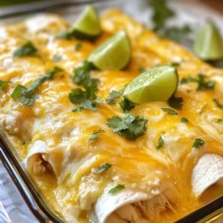 - 2 cups cooked chicken, shredded - 1 cup cream cheese, softened - 1 cup Mexican blend cheese, shredded - 1/4 cup honey - 2 tablespoons lime juice - 1 teaspoon cumin - 8 small flour tortillas - 1 cup enchilada sauce - Fresh cilantro and lime wedges for garnish When you make Honey Lime Chicken Enchiladas, you need great ingredients. Start with shredded chicken. I use cooked chicken for quick prep. Cream cheese adds creaminess. The Mexican blend cheese gives rich flavor. Next, flavor enhancers are key. Honey brings sweetness, while lime juice adds tang. Cumin gives warmth and depth. Each ingredient plays a role in making these enchiladas pop with flavor. Now, you need tortillas. Small flour tortillas wrap the filling perfectly. The enchilada sauce coats the rolls, adding moisture and taste. Fresh cilantro and lime wedges make a bright garnish. These fresh touches elevate the dish and make it look stunning. Using these ingredients, you can create a meal that is both healthy and tasty. It’s perfect for gatherings or a family dinner. Plus, it’s a crowd-pleaser! {{ingredient_image_1}} - Preheat your oven to 350°F (175°C). - In a bowl, combine the chicken, cream cheese, half of the cheese, honey, lime juice, cumin, garlic powder, onion powder, and salt and pepper. Mix well. - Take a tortilla. Spoon about 1/3 cup of the chicken mixture along the center. Roll the tortilla tightly and place it seam side down in a greased 9x13 inch baking dish. Repeat this with the rest of the tortillas and filling. - Pour the enchilada sauce over the rolled tortillas. Sprinkle the remaining cheese on top. Place the baking dish in the oven and bake for 25-30 minutes. The cheese should be bubbly and golden. - Once baked, take it out of the oven. Let it cool for a few minutes. Garnish with chopped cilantro and serve with lime wedges on the side. To make your honey lime chicken enchiladas shine, adjust the honey and lime juice. If you want a sweeter dish, add more honey. For a tangy kick, increase the lime juice. Taste as you mix. This helps you find the right balance for your palate. Remember, every bite should sing with flavor! Warm your tortillas before filling them. Place them in a microwave for about 20 seconds. This softens them and makes them easy to roll. A warm tortilla will not tear as easily. This small step keeps your enchiladas looking neat and tidy. Pair your enchiladas with fresh sides. A green salad adds crunch and brightness. Sliced avocado brings creaminess and healthy fats. Consider serving with extra lime wedges on the side. They enhance the dish with fresh zest. A dollop of sour cream can also add a creamy touch. Enjoy experimenting with different sides! Pro Tips Use Rotisserie Chicken: For a quick and easy option, use store-bought rotisserie chicken instead of cooking your own. It saves time and adds great flavor! Customize the Heat: If you like a bit of spice, add some diced jalapeños or a splash of hot sauce to the chicken mixture for an extra kick. Make Ahead: Prepare the enchiladas in advance and refrigerate them before baking. Just add a few extra minutes to the baking time when you're ready to serve. Garnish Creatively: Elevate the dish by adding toppings like avocado slices, sour cream, or a sprinkle of queso fresco before serving. {{image_2}} You can switch up the protein in these enchiladas. If you prefer beef, use shredded cooked beef. For pork lovers, shredded pork works great too. You can even go meatless! Try roasted vegetables or beans for a tasty twist. Each option brings its own flavor and richness. While store-bought enchilada sauce is quick, homemade is easy and fun. Mix tomato sauce with spices like chili powder and cumin. You can also add some diced tomatoes for extra texture. For a creamy touch, blend in sour cream. Each sauce change can give your dish a new life. If you need gluten-free options, look for gluten-free tortillas. They hold up well and taste great. For dairy-free diets, swap cream cheese with a vegan cream cheese or cashew cream. Similarly, use dairy-free cheese for a cheesy top layer. These adjustments keep the flavors intact while meeting dietary needs. To store your enchiladas in the fridge, let them cool first. Place them in an airtight container. You can also wrap them tightly with plastic wrap. Keep the container in the fridge. They are best eaten within three to four days. Make sure to label the container with the date. This way, you know how fresh they are. If you want to freeze your enchiladas, cool them completely first. Place them in a freezer-safe container or wrap them in foil. You can also use freezer bags. Remove as much air as you can to prevent freezer burn. When you are ready to eat them, thaw them in the fridge overnight. Reheat them in the oven at 350°F (175°C) until hot. This usually takes about 20-25 minutes. Leftovers can last in the fridge for about three to four days. If frozen, they can last up to three months. After that, the taste may decline. Always check for signs of spoilage before eating. Look for any off smells or changes in texture. It’s best to be safe and throw them away if you are unsure. Yes, you can prepare the enchiladas ahead of time. First, make the filling with chicken and cream cheese. Then, roll the tortillas and place them in a greased baking dish. Cover the dish tightly with plastic wrap or foil. You can store it in the fridge for up to 24 hours before baking. When ready to bake, just remove the wrap and pour the sauce on top. This makes it easy to enjoy a tasty meal later in the week. If you need a substitute for cream cheese, there are a few good options. You can use Greek yogurt for a lighter option. It adds creaminess and protein. Another choice is cottage cheese, blended until smooth for a creamy texture. You might also try sour cream for a tangy flavor. Each of these will change the taste slightly, but they work well in the recipe. To reheat your leftover enchiladas, use the oven for the best results. Preheat your oven to 350°F (175°C). Place the enchiladas in an oven-safe dish. Cover with foil to keep them moist. Heat for about 15-20 minutes, or until warmed through. You can also use the microwave, but they may lose some texture. Heat in short bursts, checking often to avoid overcooking. Enjoy your leftovers just like the first time! This recipe for chicken enchiladas combines delicious flavors and easy steps. You learned about the ingredients, from shredded chicken to a hint of lime. The step-by-step guide shows you how to prepare and bake with confidence. Remember to tweak sweetness or tang to fit your taste. You can also mix it up with different proteins or sauces. Don’t forget storage tips for leftovers and reheating without loss of flavor. With these insights, you can enjoy making and sharing a tasty meal again and again.