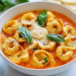 - 1 package (9 oz) cheese tortellini - 2 tablespoons olive oil - 3 cloves garlic, minced - 1 can (14 oz) crushed tomatoes - 1 cup heavy cream - 1 teaspoon dried Italian herbs - 1/2 teaspoon red pepper flakes (optional) - 1 cup fresh basil leaves, chopped - Salt and pepper to taste - Grated Parmesan cheese for serving Each of these ingredients plays a key role in making creamy tomato basil tortellini a delight. The cheese tortellini serves as a soft and cheesy base that fills you up. I love to use olive oil for sautéing garlic, which adds a rich flavor. Garlic adds a warm aroma. I always choose fresh garlic to boost taste. Crushed tomatoes provide a nice, tart flavor. They make the sauce bright and vibrant, making it perfect for pasta. Heavy cream is what gives this dish its creamy texture. It adds richness and makes every bite smooth. Dried Italian herbs bring a mix of flavors. They remind me of warm Italian kitchens. If you like a little heat, red pepper flakes are great. I often skip them for kids. Fresh basil leaves add freshness and color. They brighten up the dish and make it look pretty. Finally, salt and pepper are key to enhancing flavor. Grated Parmesan cheese is the finishing touch. It adds a salty, nutty taste that completes the meal. All these ingredients together create a comforting dish you will love. {{ingredient_image_1}} First, grab your package of cheese tortellini. Bring a pot of salted water to a boil. Add the tortellini and cook it according to the package instructions. You want it to be al dente, so check it a minute early. Once it’s done, drain the tortellini and set it aside. This helps keep it from becoming mushy later. Next, let’s make the sauce. In a large skillet, heat 2 tablespoons of olive oil over medium heat. Add 3 cloves of minced garlic and sauté for about 1 minute. You want it to smell amazing but not burn. Then, pour in a can of crushed tomatoes. Add 1 teaspoon of dried Italian herbs and red pepper flakes if you like some heat. Let this mix simmer for about 5 minutes. This step lets all the flavors blend nicely. Now, lower the heat and add 1 cup of heavy cream. Stir it well until it’s hot and creamy. Time to bring it all together! Add the cooked tortellini to the skillet. Gently toss it in the sauce to coat each piece. Then, stir in 1 cup of fresh chopped basil. Season with salt and pepper to taste. Let it cook for another 2-3 minutes. This lets the flavors meld even more. Serve your creamy tomato basil tortellini right away. Top it with grated Parmesan cheese and some extra basil leaves if you want. Enjoy your delicious meal! To make the best creamy tomato sauce, use quality ingredients. Fresh basil adds bright flavor. I love using crushed tomatoes for a rich taste. Simmer the sauce for at least five minutes. This helps all the flavors blend. Adding cream at low heat makes it luxurious. Stir well to mix everything together. Taste your sauce before serving. Adjust with salt and pepper as needed. Sautéing garlic is simple but needs care. Start with medium heat. Add olive oil and let it warm. Then, add minced garlic. Stir it often for about a minute. You want the garlic to smell great, not brown. If it burns, it will taste bitter. If you feel it’s cooking too fast, lower the heat. This will keep the garlic sweet and tasty. Creamy tomato basil tortellini pairs well with many sides. A crisp salad adds freshness. Garlic bread is a delightful choice, too. For a special touch, sprinkle extra Parmesan on top. You can also add a few basil leaves for color. Enjoy this dish with a glass of white wine. Each bite brings comfort and joy. Pro Tips Use Fresh Basil: For the best flavor, always use fresh basil instead of dried. It adds a vibrant taste to your sauce. Customize the Heat: Adjust the amount of red pepper flakes to suit your spice preference. Start with a pinch and add more if desired. Parmesan Substitute: If you’re out of Parmesan cheese, try Pecorino Romano or nutritional yeast for a dairy-free option. Leftover Storage: Store any leftovers in an airtight container in the fridge for up to 3 days. Reheat gently to avoid overcooking the tortellini. {{image_2}} You can boost your creamy tomato basil tortellini with protein. Chicken or shrimp works well. Cook chicken breast in the skillet until golden. For shrimp, add them right before the cream. Both options make this dish heartier and more filling. Adding veggies brings color and nutrition to the dish. Spinach or kale can be great choices. Sauté them with garlic for extra flavor. Bell peppers or mushrooms also add a nice texture. Feel free to mix your favorite vegetables to create a unique taste. You can make this dish gluten-free by using rice or gluten-free tortellini. For a dairy-free version, swap heavy cream with coconut milk or cashew cream. These options still give you that rich, creamy texture while catering to dietary needs. Enjoy the same great flavors without worry! After enjoying your creamy tomato basil tortellini, store any leftovers in an airtight container. This helps keep the flavors fresh. Place the container in the fridge within two hours of cooking. The dish will stay good for about 3 to 4 days. Before serving, check for any off smells or changes in texture. You can freeze this dish for later use. Let the tortellini cool completely before packing it in a freezer-safe container. Make sure to leave some space for expansion. Label the container with the date. It can last up to 3 months in the freezer. When you're ready to enjoy it, thaw it in the fridge overnight. To reheat, you can use a microwave or a skillet. If using a microwave, heat in short intervals. Stir after each interval to ensure even heating. If using a skillet, add a splash of water or cream to keep it moist. Heat over medium-low heat, stirring often until warm. Enjoy your creamy tomato basil tortellini just like it was fresh! Yes, you can use store-bought tortellini. It saves time and tastes great. Look for cheese tortellini in the pasta aisle. Fresh or frozen options work well too. Just follow the cooking instructions on the package. In just minutes, you’ll have a delicious meal ready to enjoy. To make this dish vegetarian, simply focus on the ingredients. Use cheese tortellini, as it’s usually vegetarian. Ensure your crushed tomatoes have no meat added. Avoid any meat-based broths or sauces. You can add veggies like spinach or mushrooms for extra flavor. This way, your meal stays hearty and meat-free. For leftovers, store your creamy tomato basil tortellini in an airtight container. Keep it in the fridge for up to three days. When you're ready to eat, reheat it on the stove over low heat. Add a splash of cream or water to keep it creamy. Stir gently until warm, and enjoy! You can substitute heavy cream with several options. Use half-and-half for a lighter version. Coconut cream is great for a dairy-free choice. You could also use whole milk, but it will be less creamy. Adjust cooking time if using a thinner liquid. The key is to keep that rich, tasty flavor! This blog covered key ingredients for a creamy tomato tortellini dish and how to prepare it. We explored practical steps, cooking tips, and variations to suit your taste. Storing leftovers and reheating them properly allows you to enjoy this meal again. Experiment with proteins, veggies, or dietary swaps to make it your own. This dish is easy to love for its flavors and flexibility. Dive into making it, and enjoy the process!