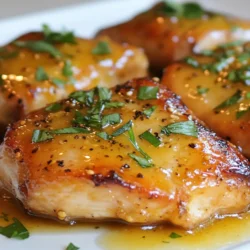 To make Honey Mustard Glazed Chicken, you need a few simple items. Here is the list of ingredients: - 4 boneless, skinless chicken breasts - 1/4 cup honey - 1/4 cup Dijon mustard - 2 tablespoons olive oil - 2 cloves garlic, minced - 1 teaspoon fresh rosemary (or 1/2 teaspoon dried) - 1 teaspoon salt - 1/2 teaspoon black pepper - 1 tablespoon apple cider vinegar - Fresh parsley for garnish These ingredients come together for a tasty dish. The honey gives sweetness, while the mustard adds a nice tang. Olive oil helps the chicken stay juicy. Garlic brings out great flavor. Fresh rosemary adds a hint of earthiness. Each item plays a role in making this meal special. You can find these ingredients at your local store. They are easy to work with, and you may already have some at home. {{ingredient_image_1}} 1. Preheat your oven to 375°F (190°C). This step is key for even cooking. 2. In a medium bowl, whisk together the honey, Dijon mustard, olive oil, minced garlic, fresh rosemary, salt, pepper, and apple cider vinegar. Mix until smooth and well combined. 3. Place the chicken breasts in a baking dish. Pour half of the honey mustard mixture over the chicken. Make sure every piece is well coated. 1. Now, it’s time to bake! Place the chicken in the preheated oven. 2. Bake for 20-25 minutes. Check if the chicken is cooked through. It should reach an internal temperature of 165°F (75°C). 3. Remove the chicken from the oven. Brush the remaining honey mustard glaze on top of each piece. Return it to the oven for an extra 5 minutes. This caramelizes the glaze and adds flavor. 1. Let the chicken rest for 5 minutes after baking. This helps keep it juicy. 2. Garnish with fresh parsley before serving. It adds color and freshness to the dish. To make the best honey mustard glaze, you need fresh ingredients. Fresh honey and Dijon mustard create a rich taste. You can adjust the glaze's sweetness and tanginess. If you like it sweeter, add more honey. For a tangier taste, add more mustard or vinegar. You can cook the chicken in the oven or on the grill. Baking gives a moist result, while grilling adds a nice char. Always check the internal temperature. The chicken should reach 165°F (75°C) for safety. Use a meat thermometer for the best results. Pair your honey mustard glazed chicken with tasty sides. Roasted vegetables or a fresh salad work well. Mashed potatoes or rice also complement the dish. For drinks, try a light white wine or iced tea. These choices enhance the meal and balance the flavors. Pro Tips Don’t Overcook: Always check the internal temperature of the chicken to avoid dryness. Remove the chicken from the oven at 165°F (75°C). Marinate for Flavor: For an extra flavor boost, marinate the chicken in the honey mustard mixture for 1-2 hours before baking. Use Fresh Herbs: Fresh rosemary adds a wonderful flavor. If using dried, reduce the amount slightly, as it's more concentrated. Garnish Creatively: For added color and flavor, consider garnishing with lemon wedges or additional fresh herbs. {{image_2}} You can spice up your honey mustard glazed chicken. Add some chili flakes or diced jalapeños. The heat gives a bold twist. For a fresh taste, try a citrus-infused honey mustard. Mix in some orange or lemon juice with the honey and mustard. This brightens the flavors and adds a zesty kick. You don't have to stick with chicken breasts. Thighs or drumsticks work great too. They stay juicy and flavorful. For a plant-based option, use tofu or veggies like zucchini or bell peppers. Just make sure to marinate them in the honey mustard mix for the best taste. If you need gluten-free options, look for gluten-free mustards. Many brands offer safe choices. You can also check sauces for gluten-free labels. Pair your chicken with sides like rice, quinoa, or steamed veggies. These options keep your meal light and healthy while being gluten-free. Store your leftover honey mustard glazed chicken in an airtight container. This keeps it fresh for you. In the fridge, it lasts about 3 to 4 days. Always let it cool down first before putting it away. If you want to keep the chicken longer, you can freeze it. Wrap each piece tightly in plastic wrap or aluminum foil. Then, place them in a freezer-safe bag. This helps prevent freezer burn. It can stay good for up to 3 months. When you're ready to eat, move the chicken to the fridge to thaw overnight. To reheat, the best way is to use the oven. Preheat it to 350°F (175°C). Place the chicken in a baking dish and cover it with foil. This keeps moisture in. Heat for about 15-20 minutes until warm. You can also use a microwave, but be careful. It can dry out the chicken. If you choose the microwave, add a little water and cover it to keep it juicy. The ideal cooking temperature for chicken is 165°F (75°C). This ensures it is safe to eat. Use a meat thermometer to check the thickest part of the chicken. Cooking at this temperature keeps the meat juicy and tender. Yes, you can use other types of mustard. Yellow mustard gives a milder taste. Whole grain mustard adds texture and flavor. Spicy brown mustard offers a kick. Feel free to swap based on your taste. You can prepare the honey mustard glaze ahead of time. Mix the ingredients and store them in the fridge. You can marinate the chicken too. Let it soak in the glaze for 1-2 hours before cooking for better flavor. Yes, grilling the chicken is a great option. Marinate the chicken as you normally would. Preheat your grill to medium heat. Cook the chicken for about 6-7 minutes per side until it reaches 165°F (75°C). Some good sides include roasted vegetables, mashed potatoes, or a fresh salad. Rice or quinoa can also complement the dish well. Choose sides that balance the sweet and tangy flavor of the chicken. This recipe for honey mustard glazed chicken is simple and tasty. We covered easy steps from prepping the glaze to baking the chicken. I shared tips for achieving the perfect flavor and cooking methods. You can even try fun variations and gluten-free options. Remember, storing leftovers properly keeps your meals fresh. Enjoy making this dish your own, and don’t hesitate to experiment with different flavors. Happy cooking!