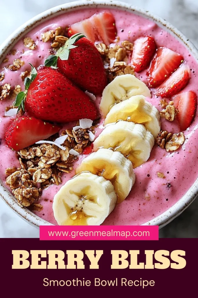 Indulge in a deliciously vibrant strawberry banana smoothie bowl that packs a nutritious punch! This healthy smoothie bowl recipe features frozen strawberries and bananas blended to perfection. Top it off with berry smoothie bowl toppings like granola and nuts for a delightful crunch. Perfect for a quick breakfast smoothie bowl, this recipe brings joy in every bite. Save this recipe for a refreshing start to your day! #SmoothieBowl #HealthyRecipes #FrozenFruit #BreakfastIdeas