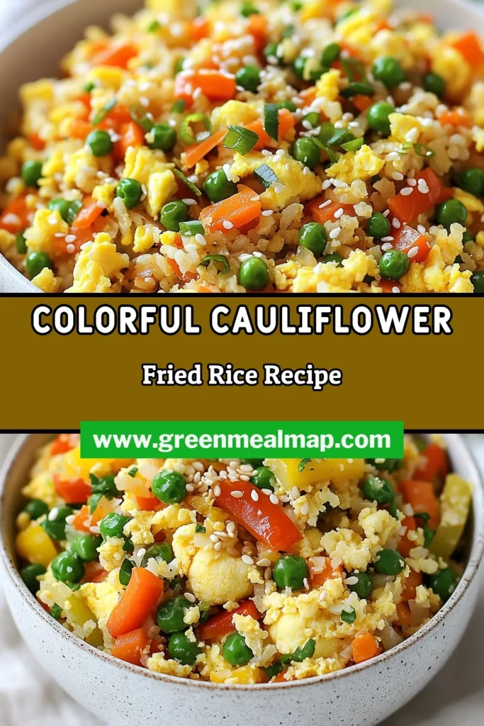 Discover the vibrant and nutritious Rainbow Cauliflower Fried Rice, a healthy fried rice recipe that's both delicious and gluten-free! This colorful vegetable stir-fry combines cauliflower rice with bell peppers, peas, and eggs (or scrambled tofu for a vegan fried rice recipe). Perfect for a quick meal, it's a delightful way to pack in the veggies. Try it today and enjoy a rainbow on your plate! Save this recipe now! #CauliflowerRice #HealthyEating #VeganRecipes #GlutenFreeCooking