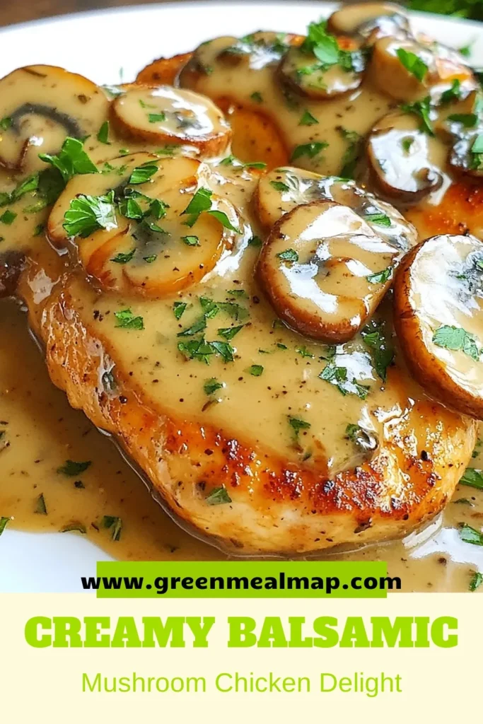Discover the mouthwatering flavors of creamy balsamic mushroom chicken with this easy chicken dinner recipe. This balsamic vinegar chicken recipe combines tender chicken and mushrooms in a rich, creamy sauce that's perfect for weeknight meals. Ready in just 30 minutes, it's a delicious twist on classic chicken dishes. Don't miss out - save this creamy chicken sauce recipe for your next dinner! #EasyDinner #ChickenAndMushrooms #RecipeIdeas #BalsamicChicken