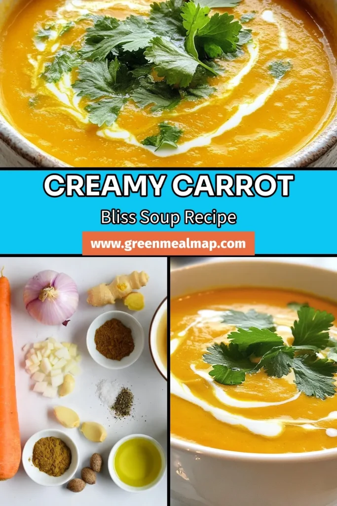 Discover this easy carrot soup recipe that will elevate your meals! Our creamy carrot soup is not only healthy but also a delightful vegan option. Packed with fresh ingredients, this easy carrot bliss soup can be made in just 40 minutes, perfect for a quick dinner. Blend your way to a comforting bowl and enjoy the rich flavors. Save this healthy carrot soup recipe for your next cooking adventure! #CarrotSoup #VeganRecipes #HealthyEating #SoupSeason