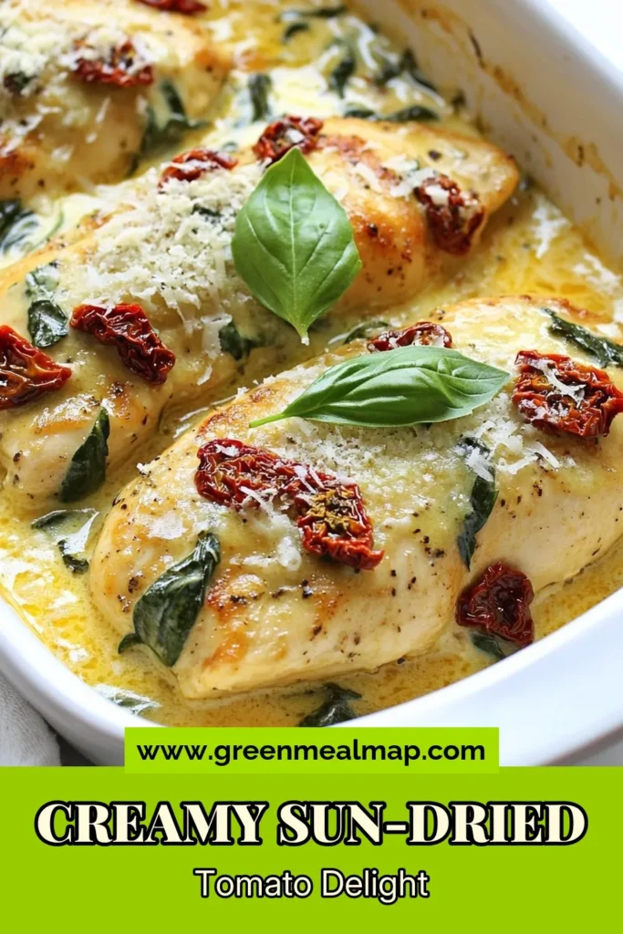 Indulge in this Creamy Sun-Dried Tomato Chicken, the perfect addition to your easy chicken recipes collection. This Italian chicken dish features succulent chicken with cream sauce, bursting with flavor from sun-dried tomatoes and fresh spinach. Ideal for a quick weeknight dinner or an impressive meal for guests. Try this delicious sun-dried tomato pasta chicken today and impress everyone at the table! Save this recipe for later! #ChickenRecipes #ItalianCuisine #EasyDinners #ComfortFood