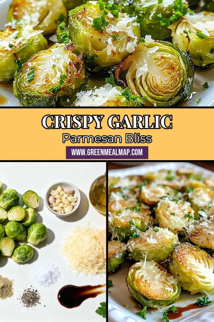 Discover the deliciousness of Crispy Garlic Parmesan Brussels Sprouts with this easy oven-roasted Brussels sprouts recipe. Perfect as a healthy Brussels sprouts side, these garlic parmesan vegetables are a delightful addition to any meal. Drizzle with balsamic glaze for an extra burst of flavor! Try this recipe today and enjoy a healthier take on a classic favorite. Save it now for your next dinner! #HealthyEating #BrusselsSprouts #VegetarianRecipes #GarlicParmesan