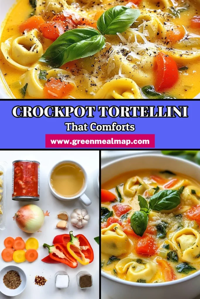 Warm up with this delicious Crockpot Tortellini Soup that's sure to become a family favorite! This hearty tortellini recipe combines cheese tortellini, fresh veggies, and creamy goodness for a filling dinner. Using vegetable broth tortellini, it makes an easy slow cooker meal that's perfect for busy days. Try this creamy tortellini soup today and enjoy a comforting bowl of flavor! Save the recipe for later! #CrockpotTortellini #HeartySoup #SlowCookerMeals #TortelliniRecipe