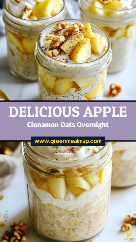 Start your day with delicious Apple Cinnamon Overnight Oats, a perfect healthy overnight oats recipe that makes breakfast a breeze! This easy oatmeal recipe combines rolled oats, fresh apple, and warming cinnamon for a nutritious make-ahead breakfast idea that everyone will love. Prep in just 10 minutes and enjoy a creamy, satisfying start to your morning. Try it today! #HealthyBreakfast #OvernightOats #MakeAheadMeals #EasyRecipes