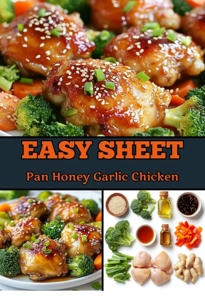 Discover the delicious flavors of Sheet Pan Honey Garlic Chicken with this easy honey garlic chicken recipe. Perfect for a one-pan chicken dinner, this dish features juicy honey garlic chicken thighs roasted alongside vibrant vegetables. With minimal cleanup, you’ll enjoy a hassle-free meal that’s sure to impress. Try it tonight and savor every bite! Save this recipe for your next dinner idea. #SheetPanDinner #HoneyGarlicChicken #EasyRecipes #OnePanDinner