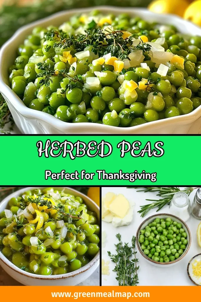 Elevate your Thanksgiving feast with this delicious Thanksgiving peas recipe featuring herbed peas as a perfect side dish. Made with fresh peas with herbs, including lemon thyme peas that burst with flavor, this easy Thanksgiving side is a must-try! In just 20 minutes, you can enjoy a scrumptious dish that your guests will love. Don’t miss out on this flavorful addition to your holiday table. Save this recipe for later! #ThanksgivingSides #HerbedPeas #EasyRecipes #FreshPeas
