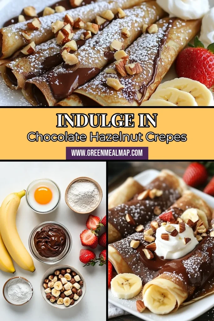 Indulge in these heavenly Chocolate Hazelnut Crepes that are perfect for any dessert lover! This easy crepes recipe features delicious Nutella, enhanced with toasted hazelnuts and fresh fruit for a delightful twist. Impress your guests with this hazelnut chocolate dessert, ideal for brunch or a sweet treat. Try this Nutella crepe recipe now and indulge your cravings! Save this recipe for later! #ChocolateHazelnutCrepes #NutellaCrepeRecipe #DessertCrepesWithFruit #EasyCrepesRecipe