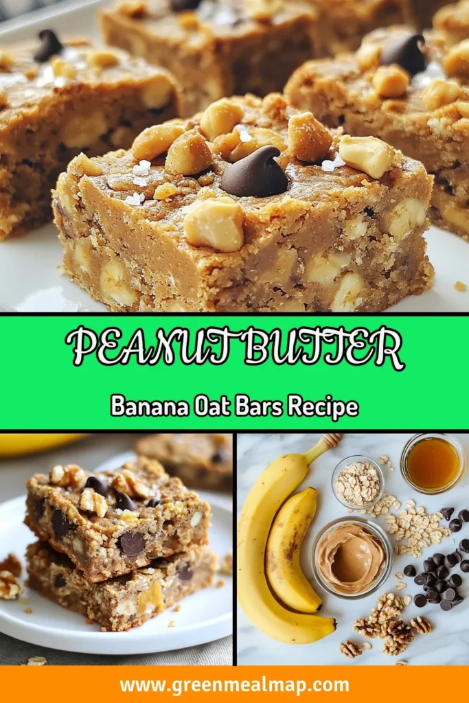 Looking for a tasty and nutritious treat? Try these Peanut Butter Banana Oat Bars! These no-bake oat bars are packed with the goodness of bananas and peanut butter, making them a perfect option for healthy snack recipes or a nutritious dessert bar. They're easy to make as homemade granola bars and perfect for on-the-go energy. Don't miss out on this delicious recipe! Save this post for later! #HealthySnacks #GranolaBars #PeanutButter #Desserts