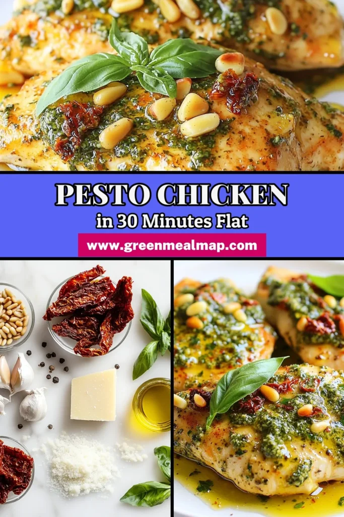 Discover the deliciousness of sun-dried tomato pesto chicken, an easy chicken recipe perfect for a healthy dinner. This Italian pesto chicken features tender chicken breasts smothered in a creamy sun-dried tomato and basil mix. Ready in just 30 minutes, it's a must-try for busy weeknights. Elevate your meal with this flavorful dish! Save this recipe for your next culinary adventure! #SunDriedTomatoPestoChicken #EasyChickenRecipes #HealthyChickenDinners #ItalianPestoChicken