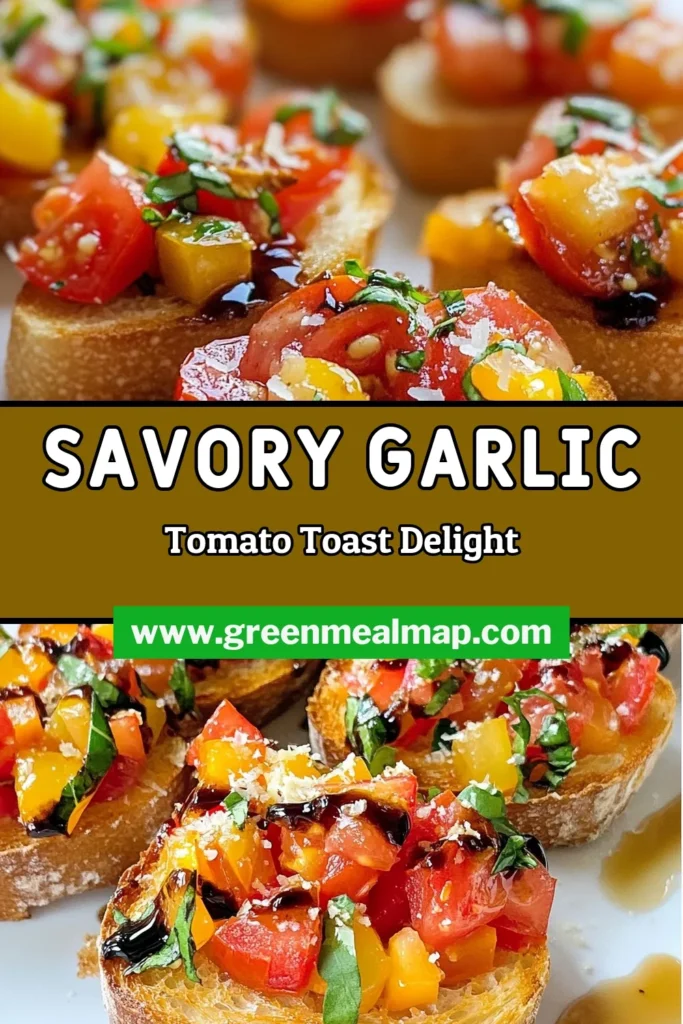 Savor the taste of this delicious roasted garlic bruschetta! This easy appetizer recipe features a perfect blend of fresh tomatoes and basil on crispy baguette slices, making it ideal for gatherings. Try this tomato basil bruschetta recipe today and impress your guests with simple roasted garlic recipes. Save this delightful baguette appetizer for your next special occasion! #Bruschetta #AppetizerRecipes #GarlicRecipes #BaguetteAppetizers
