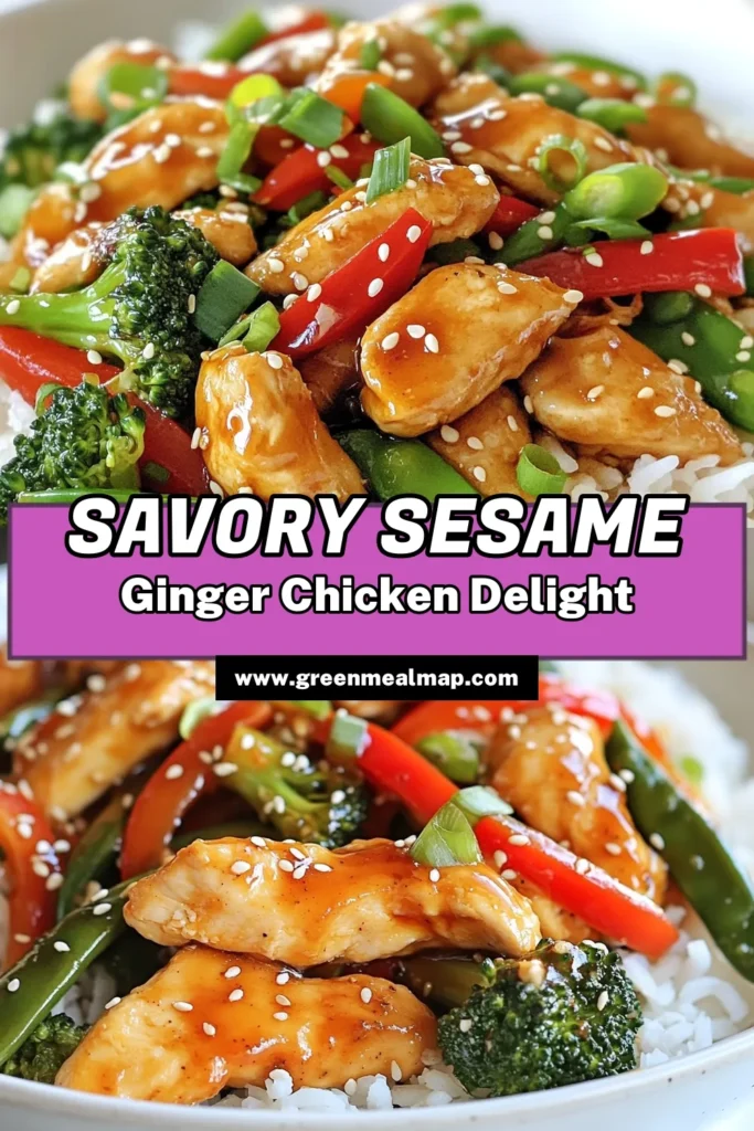 Discover the ultimate Sesame Ginger Chicken Stir Fry, a quick chicken stir fry recipe perfect for busy weeknights. This healthy stir fry with vegetables features fresh ginger, garlic, and vibrant veggies, creating a deliciously easy sesame chicken recipe that's both Japanese-inspired and satisfying. Serve it over jasmine rice or noodles for a complete meal. Try this recipe today and enjoy a burst of flavors! Save now for your next dinner! #ChickenStirFry #HealthyCooking #EasyRecipes #JapaneseCuisine