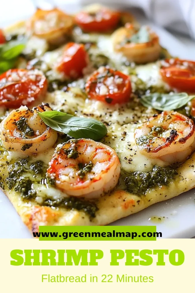 Indulge in this delicious Pesto Shrimp Flatbread, a perfect blend of flavors that's sure to impress! This Easy Shrimp Recipe comes together quickly, making it a fantastic option for quick dinner recipes. Using store-bought basil pesto, you can whip up a mouthwatering Shrimp Pesto Bake in just 22 minutes. Try it tonight and savor every bite! Save this recipe for later and enjoy a taste of summer all year long! #PestoShrimpFlatbread #EasyShrimpRecipes #QuickDinnerRecipes #BasilPestoFlatbread