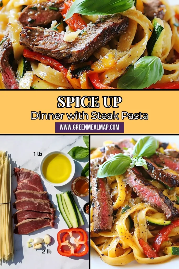 Discover the deliciousness of Sweet and Spicy Steak Pasta! This flank steak pasta recipe is a quick steak pasta dinner perfect for busy weeknights. With spicy fettuccine and a tantalizing honey soy sauce pasta, this dish will elevate your dinner table. Enjoy tender slices of flank steak tossed with vibrant veggies and a sweet spicy sauce. Save this recipe for an easy and flavorful meal tonight! #SweetAndSpicySteakPasta #SteakDinner #QuickPasta #RecipeIdeas